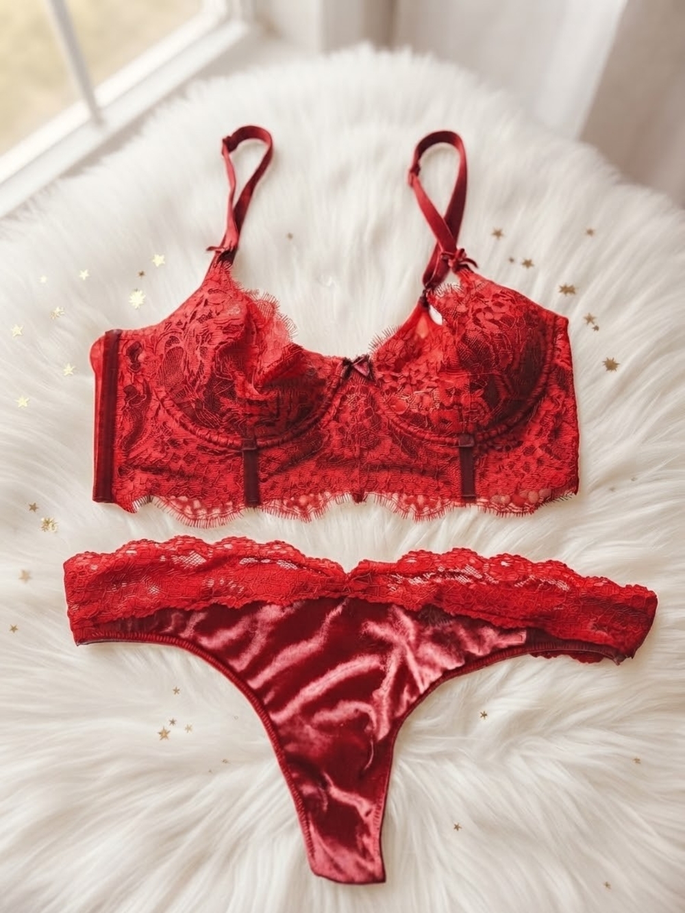 Victoria's Secret Dream Angels Red Lace Push Up Corset Bustier Set 32C Panty M